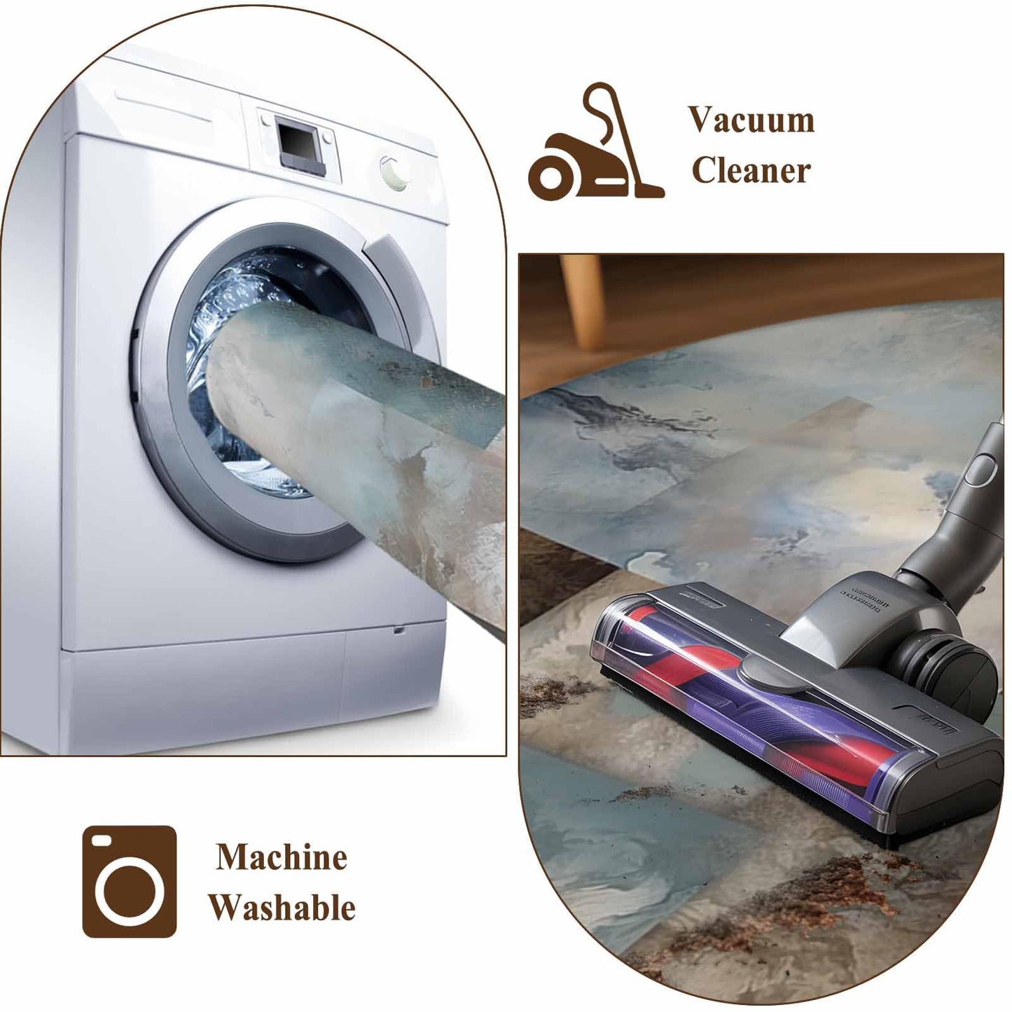 Area Rug 4'x6', Blue Brown Geometric Non-Slip Runner Rug Carpet for Bedside, Modern Ombre Abstract Art Washable Outdoor Indoor Area Rugs Mat for Entryway/Living Room/Bedroom/Kitchen/Office