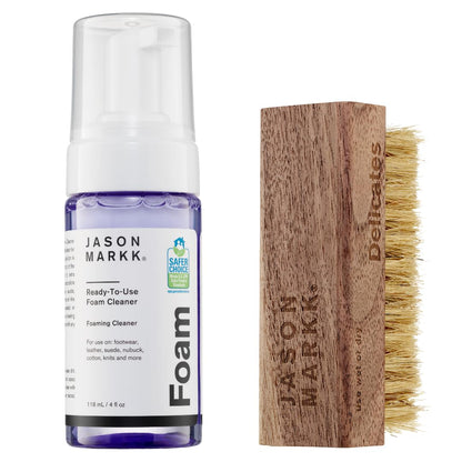 Jason Markk Quick Clean Kit, Shoe Cleaner, Trainers Care, 2-Piece Set, Ready-To-Use Foam & Delicates Brush, Ideal for Footwear, Safe for Leather, Suede, Nubuck, Cotton, Knits, 4oz