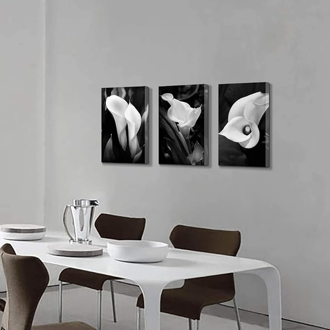 Hardy Gallery Floral Artwork Flower Painting Picture: Calla-Lily Print on Canvas Set for Wall Art (16”x12”x3pcs)