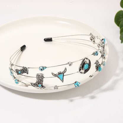 vokone Headbands for Women,Cowgirl Headbands Blue Horseshoe Horsehead Hairbands Rodeo Hair Accessory Gifts