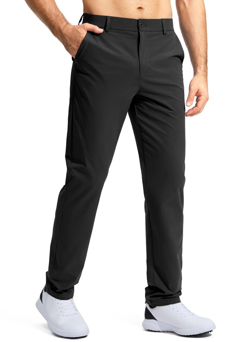 Pudolla Men's Golf Pants Stretch Classic Fit Work Dress Pants 34 Lightweight Quick Dry Casual Slacks Trousers with Pockets(Black 34Wx34L)