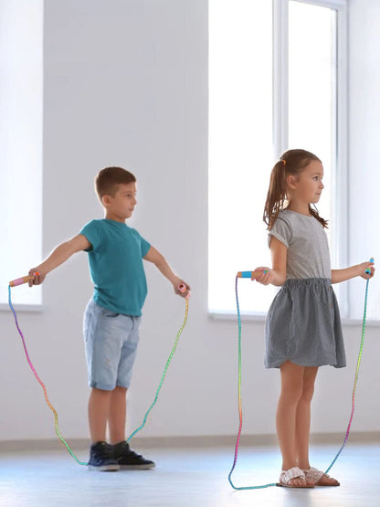 Lorvain Jump Rope for Kids, Adjustable Kids Jump Ropes for Girls Boys Toddler Fitness, Cotton Skipping Rope with Wooden Handle for Outdoor Fun Activities Exercise