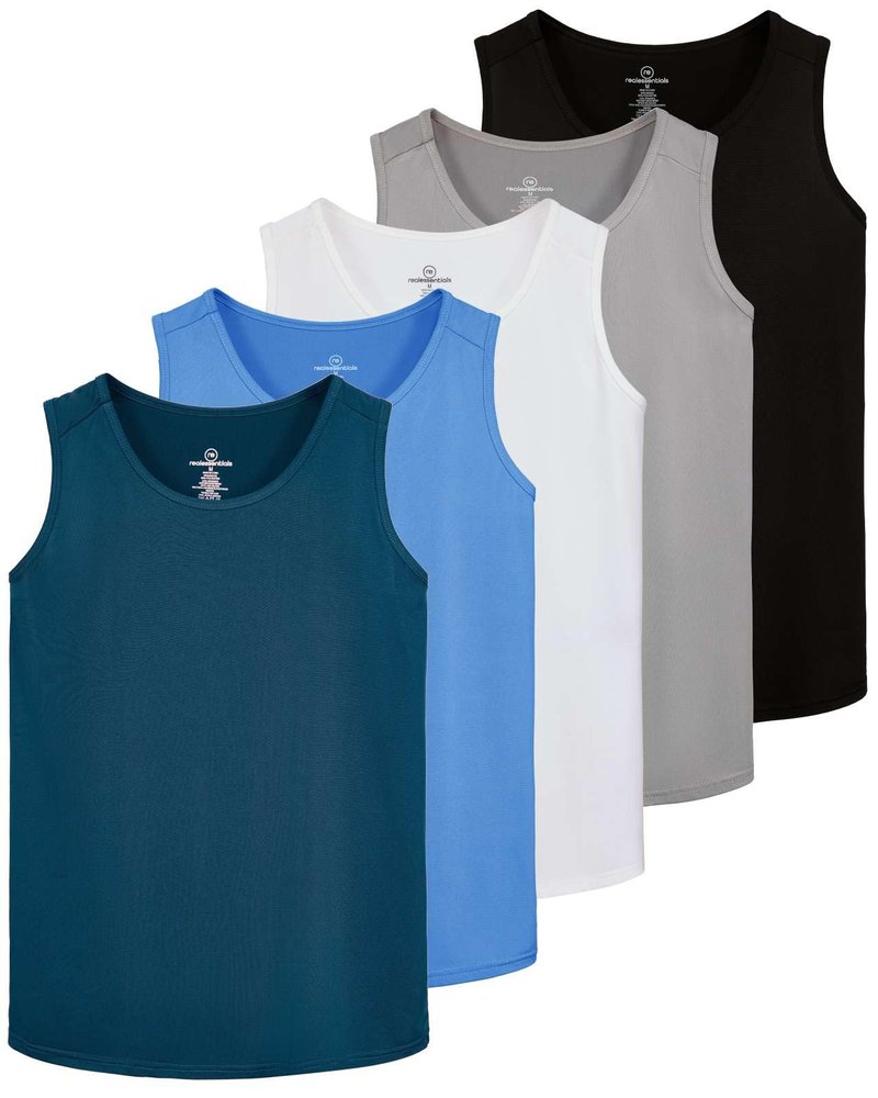 Real Essentials 5 Pack: Men's Dry-Fit Muscle Tank Top Sleeveless Shirts Workout Tees Athletic Gym (Big & Tall Available)- Set 8, XXL