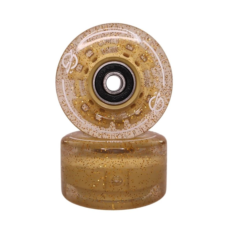 Light-Up Roller Skate Wheels – Set of 8 Dual-Color LED Wheels with Bearings – 58mm x 32mm – Indoor/Outdoor (Starlight Gold)