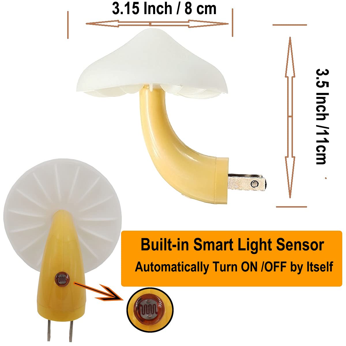 AUSAYE Sensor LED Night Light Plug in Wall Lamp, Energy Saving NightLight Cute Mushroom Night Lights for Adults Kids Bedroom,Bathroom,Toilet, Stairs, Kitchen,Hallway Corridor Warm White