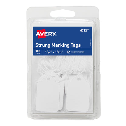 Avery Strung Marking Tags with String Attached, Gift Tags with String Attached, 1.75 x 1.09 in, Pack of 100 (6732)