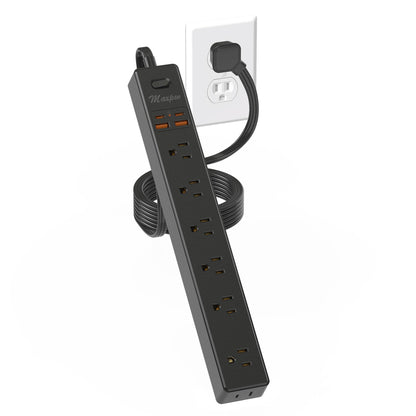 2 Pack Power Strip Surge Protector - 7 Outlets 4 USB Ports (2 USB C), 6 Ft Ultra Thin Flat Plug Extension Cord, 1875W/15A, 1700 Joules, Wall Mount for Home Office Dorm, White