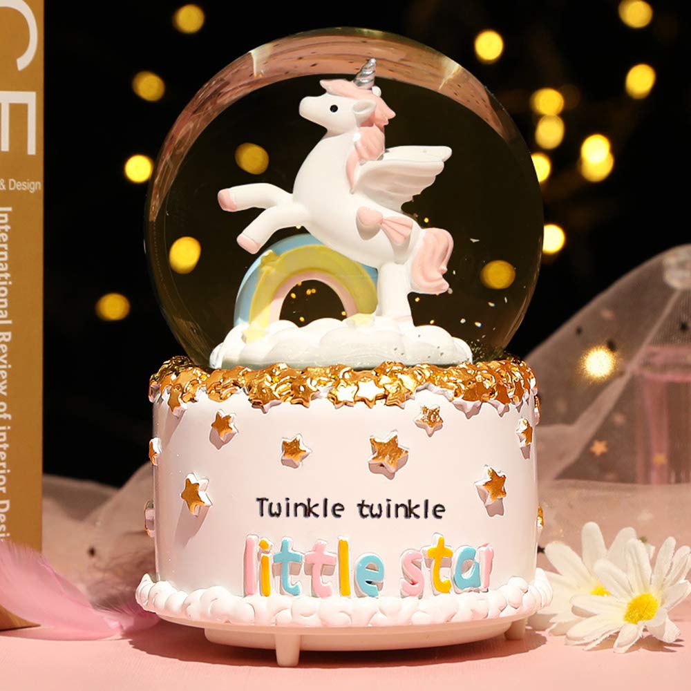 Unicorn Snow Globe, VECU 3.14 Inch Unicorn Music Snow Globes with Automatic Snowfull,Christmas Birthday Gift for Girl Boy