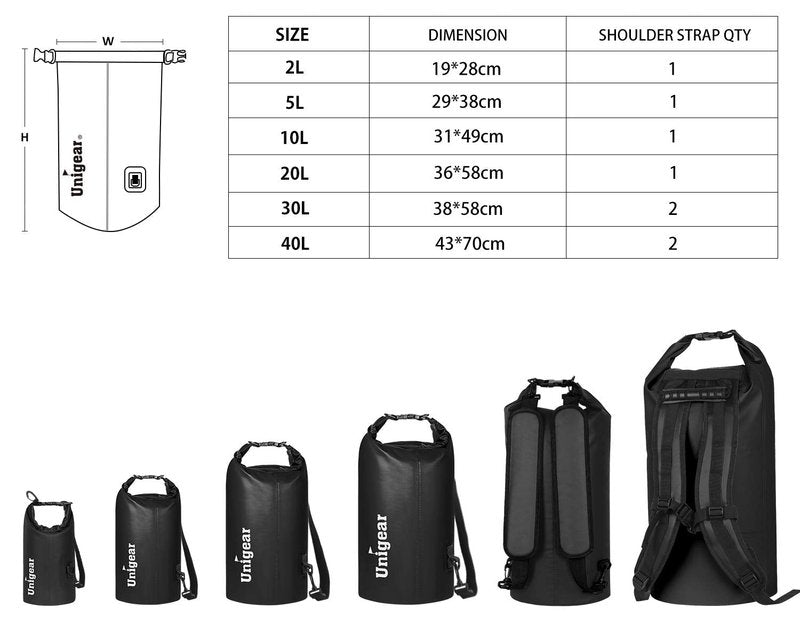 Unigear Dry Bag Waterproof, Floating and Lightweight Bags for Kayaking, Boating, Fishing, Swimming and Camping with Waterproof Phone Case (Black, 30L)