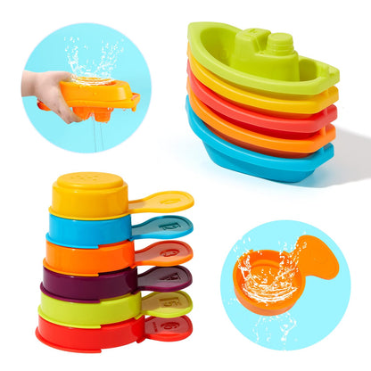 Baby Bath Toys for Kids Ages 1-3, 11PCS Mold Free Bath Toys for Toddlers with Floating Boats & Bath Spoons, Bathtub Water Pool Toys for Babies and Toddlers