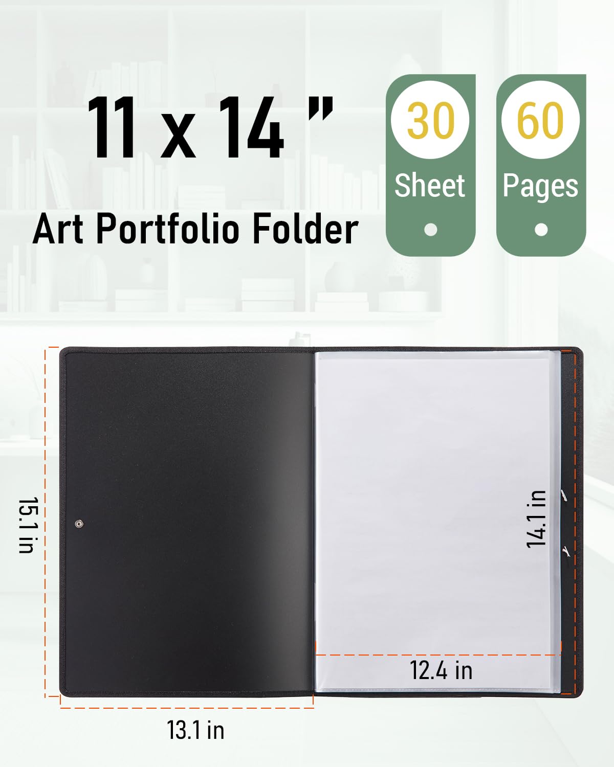 Nicpro 11x14 Art Portfolio Folder, 30 Pockets Display 60 Pages Art Painting Portfolio Binder with Clear Plastic Sleeves, Presentation Storage Book for Kids & Artists Artwork Drawing - (Black)