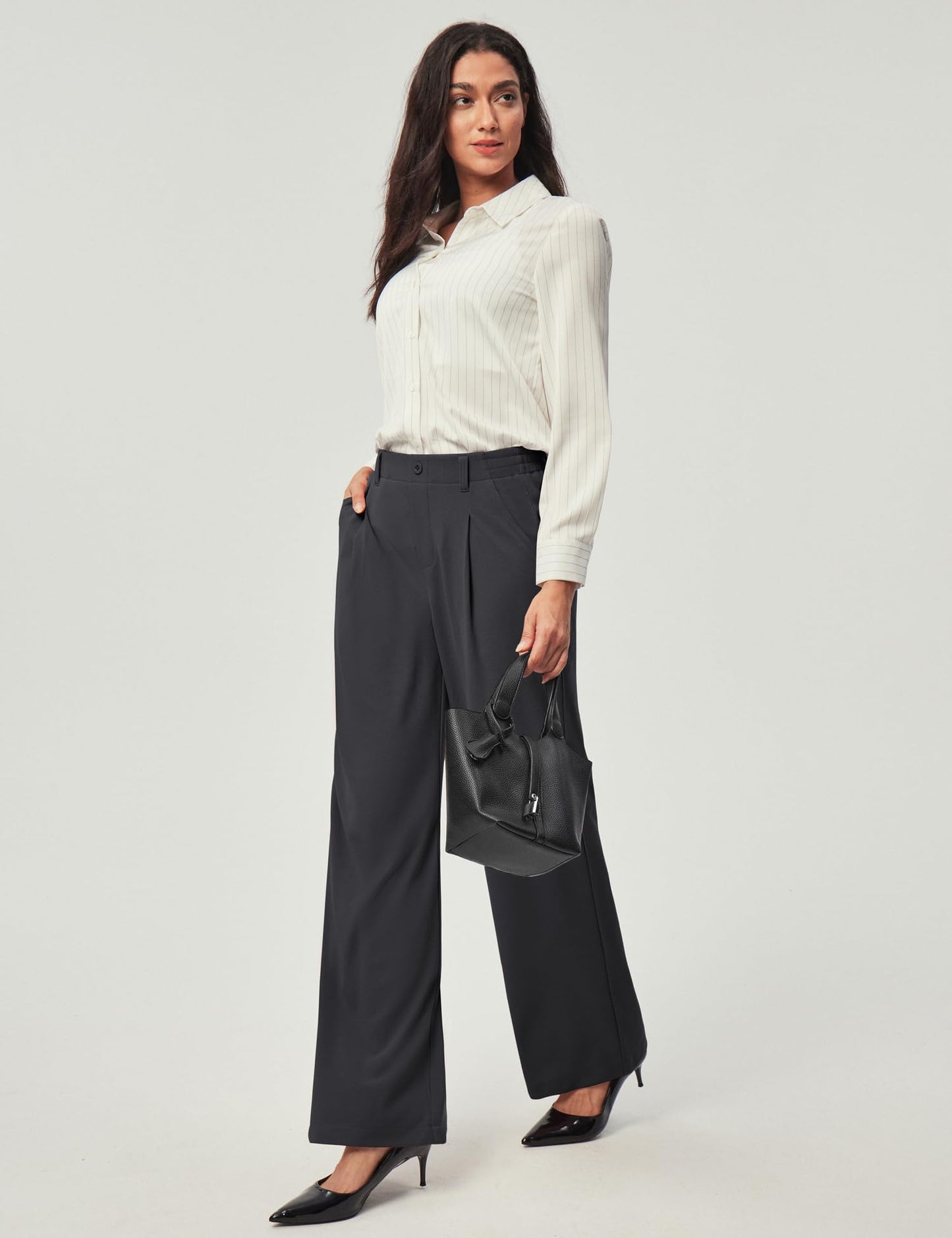 Ewedoos Wide Leg Pants Woman Stretchy Work Dress Pants Women Pull on Business Casual Slacks Trousers Fall Outfits 26"/28"
