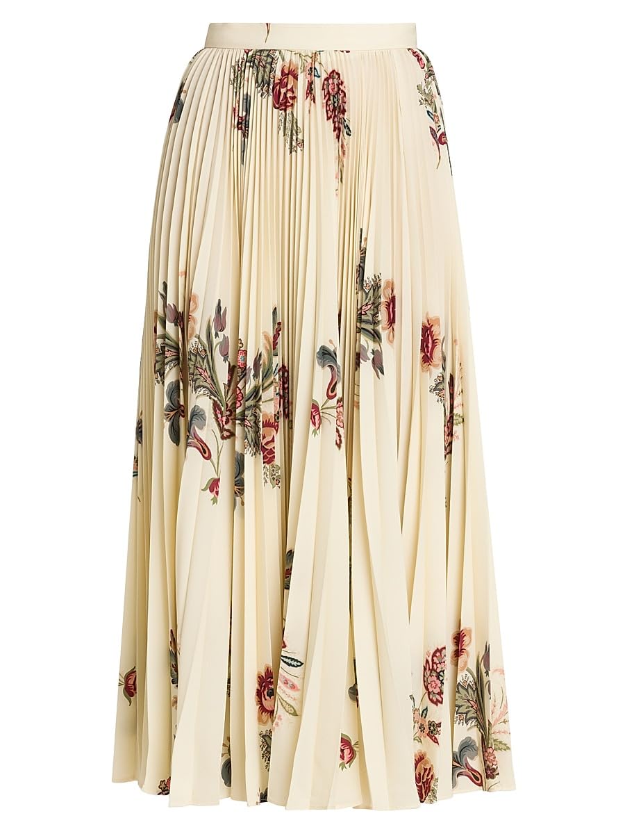 Etro, Daydream Floral Pleated Midi-Skirt, 40 (4), Stampa Blu