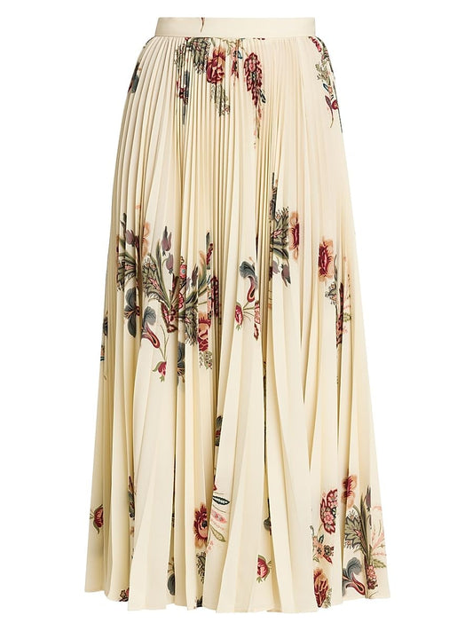 Etro, Daydream Floral Pleated Midi-Skirt, 40 (4), Stampa Blu