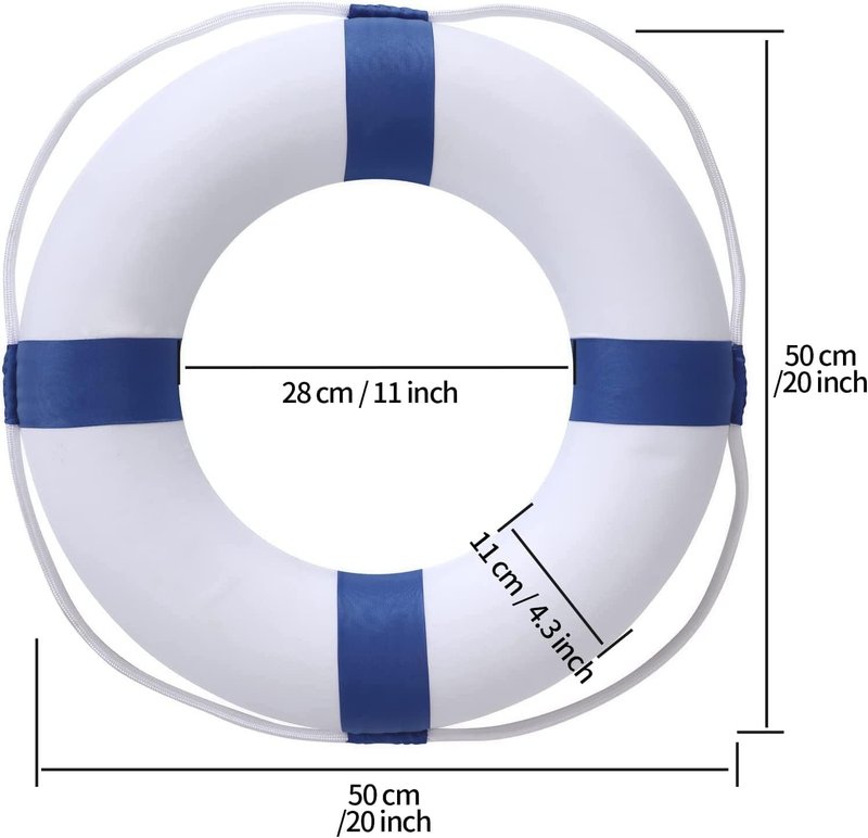 20Inch Throwable Life Preserver Ring with 98.4FT Floating Rescue Rope - Emergency Flotation Device for Boating, Pool, Lake & Beach - Swim Foam Buoy with Perimeter Line Kit (Blue Kit)