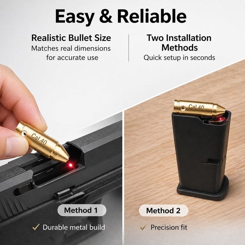 Tactical Red Laser Bore Sight Cal .40 Brass Boresighter Cartridge Red Dot (Will NOT Work with Smith and WES'S)