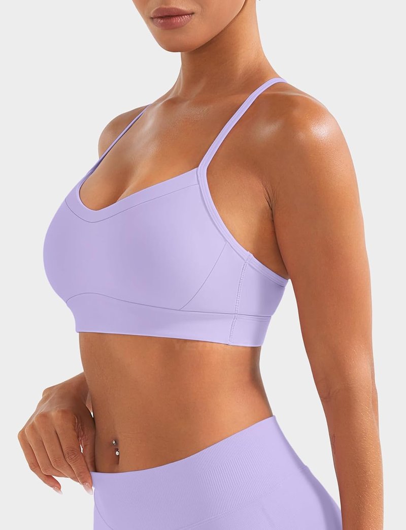 YEOREO Workout Y-Back Sports Bra for Women - Padded V-Neck Racerback Gym Top | Medium Impact