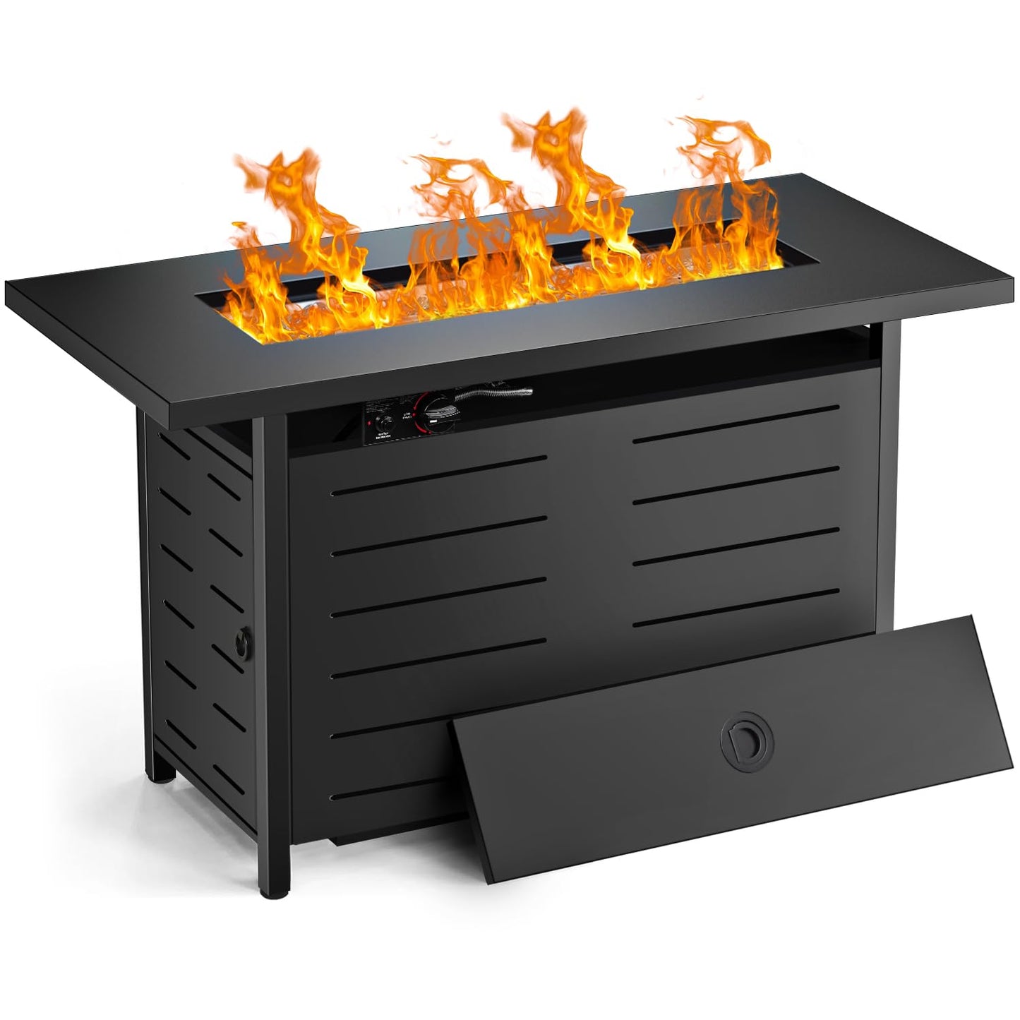 Hykolity 42 Inch Gas Fire Pit Table, 60,000 BTU Propane Pits for Outside with Steel Lid and Waterproof Cover, 2 in 1 Firepit Table Gatherings Parties on Patio Deck Garden Backyard, Black
