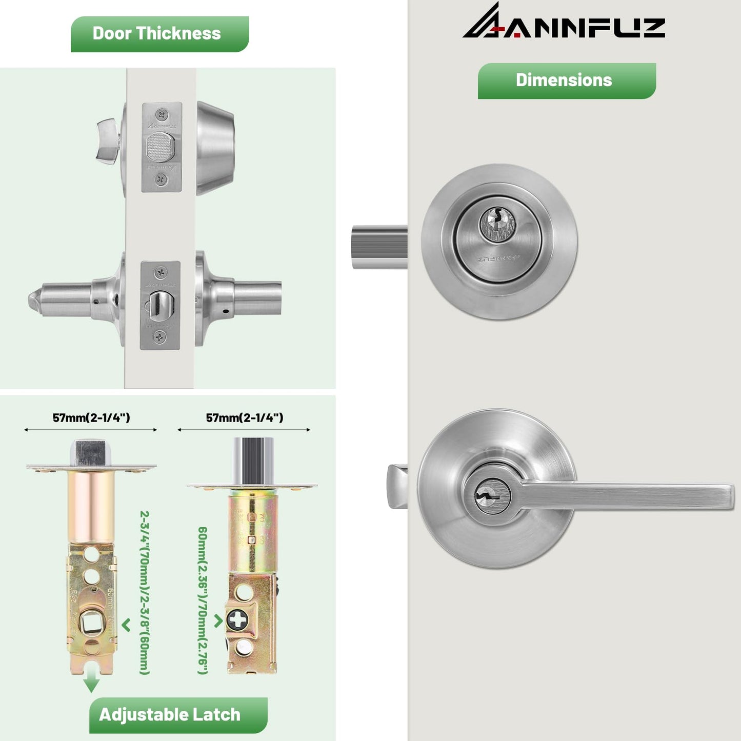 ANNFUZ Keyed Alike(Same Keys) Front/Exterior Door Lever Knob with Single Cylinder Deadbolt Combo Lockset, Entry Door Handle with Lock & Key, Round Locking Deadbolt for Interior Bedroom,Brushed Nickel