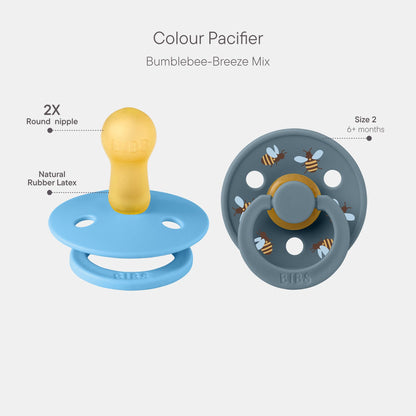 BIBS Colour Studio Soother 2-Pack, BPA Free Dummy Pacifier, Round Nipple. Natural Rubber Latex, Made in Denmark, Size 2 (6-18 Months), Breeze/Petrol