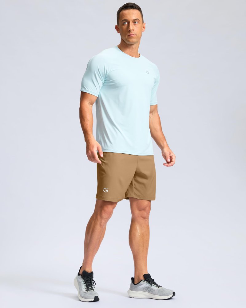 G Gradual Men's Athletic Running Shorts with Zipper Pockets Quick Dry 7"/ 5"/ 9" Workout Gym Shorts for Basketball Hiking(Dark Khaki,7XXXL)