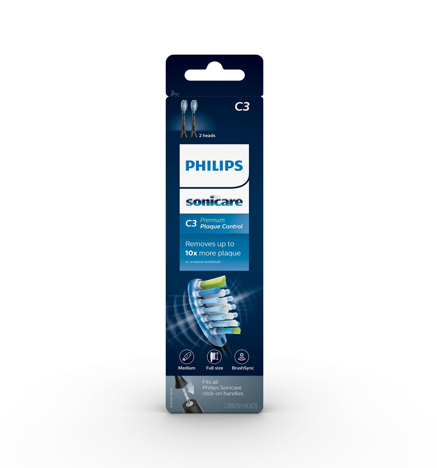 Philips Sonicare Genuine C3 Premium Plaque Control Toothbrush Heads, One Year Supply, 2 Brush Heads, Black, HX9044/95