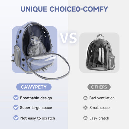 Cawypety Cat Backpack Carrier, Breathable Cat Carrier Large Space Bubble Pet Backpack for Kitty Small Dog up to 12lbs, Transparent & Foldable Pet Carrier for Travel Hiking (Blue