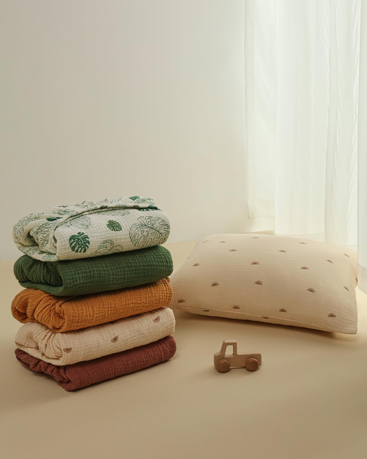 Blissful Diary Muslin Crib Sheets for Girl Boy, Boho Neutral Soft Cotton Baby Sheet for 52''x28'' Standard Crib Mattress, 2 Pack(Monstera&Dark Green)