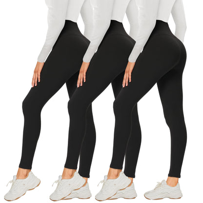 DDOBB 3 Pack Leggings for Women High Waisted Black Leggings Tummy Control Stretchy Pants Trousers for Gym Fitness Yoga Running Regular&Plus Size(B-Black*3)