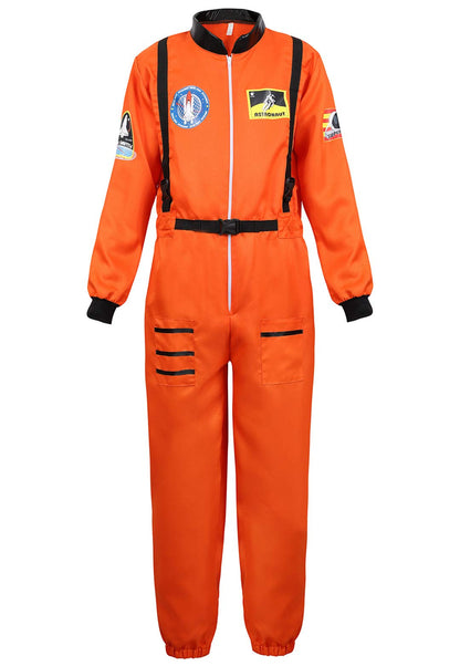 Adult Astronaut Spaceman for Men Costume Coverall Air Force Flight Jumpsuit Halloween Dress Up Party Orange-L
