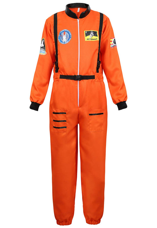 Adult Astronaut Spaceman for Men Costume Coverall Air Force Flight Jumpsuit Halloween Dress Up Party Orange-L