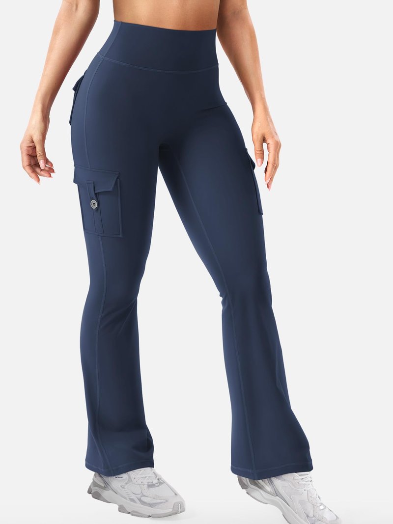 YEOREO CoreFlex Women Workout Flare Leggings with Pockets Scrunch Cargo Gym Yoga Leggings Blue Navy S