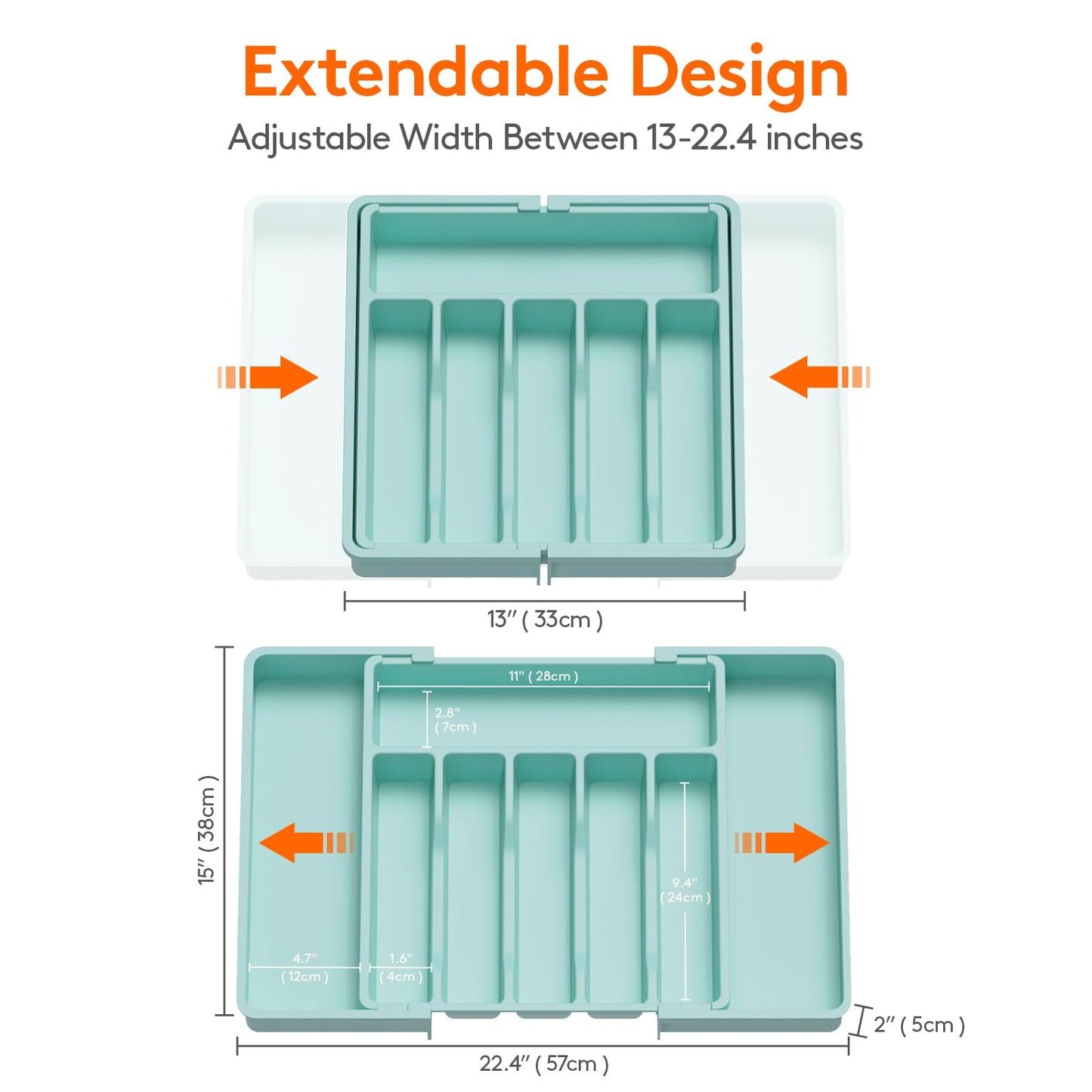 Lifewit Silverware Drawer Organizer, Expandable Utensil Tray for Kitchen, BPA Free Flatware and Cutlery Holder, Adjustable Plastic Storage for Spoons Forks Knives, 8.5"-14.1" x 12.1", Black