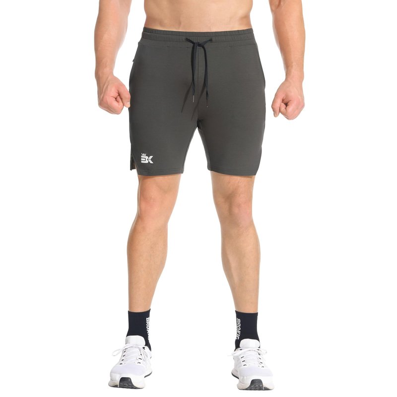 BROKIG Men's Airstretch Gym Shorts,5 Inch Slim Fit Running Exercise Athletic Workout Shorts for Men with Zipper Pockets(Black+Oliver Grey,Small)