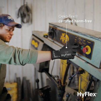 Ansell HyFlex 11-840 Professional Work Gloves, Abrasion Resistant Nitrile Coating with Firm Grip, Multipurpose Protection Gloves, Mechanical and Industrial Safety, Black, Size L (12 Pairs)
