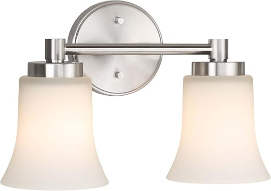XiNBEi Lighting Bathroom Vanity Light, Modern Wall Light with Glass, Brushed Nickel 2 Light Bath Bar Light XB-W1235-2-BN