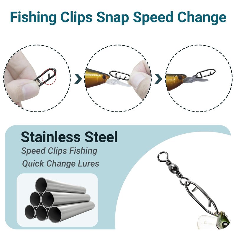 AMYSPORTS Heavy Strength Fishing Snap Stainless Saltwater Freshwater Fishing Swivel Clip Rolling Barrel Fishing Clips Swivels Speed Change Black Nickel, 50pcs, 70lb