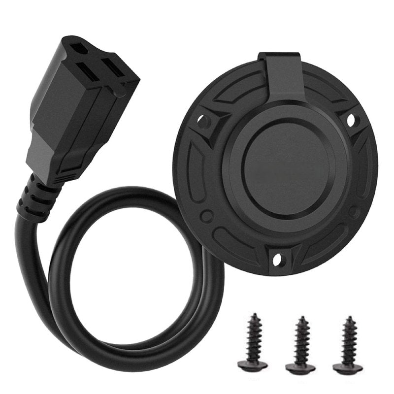 JacEnergy RV Shore Power Inlet Charger Plug 15 Amp AC Port Plug 125 Volt Power Inlet Socket and Waterproof RV Electrical Outlet Receptacle Box Integrated Outdoor Extension Cord for Trailer Plug.