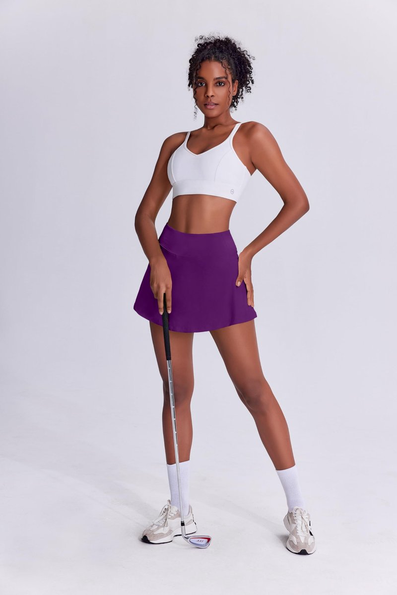 PINSPARK Purple Tennis Skirts 13" Mini Pleated Skirt Women Lightweight Golf Skorts with Pocket Pickleball Clothes,Purple Large
