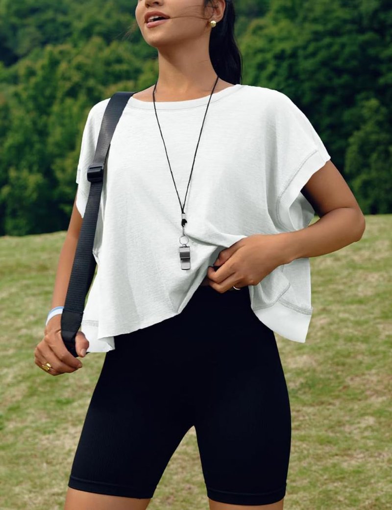 VIEWON Womens Workout Top Open Back Short Sleeve Backless T Shirts Gym Yoga Tee Y2k Crop Tops White S