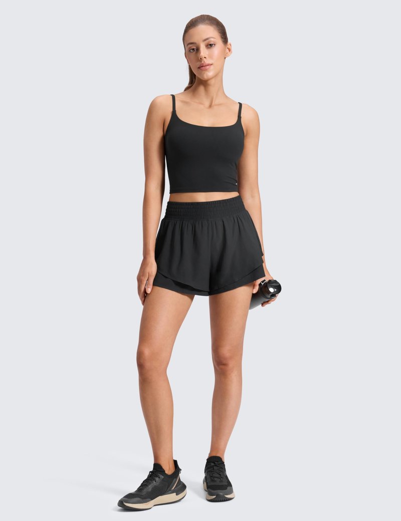 CRZ YOGA Drapey Double Ruffles Athletic Shorts for Women 2.5" - High Waisted Flowy Tennis Workout Running Tiered Skorts Black Medium