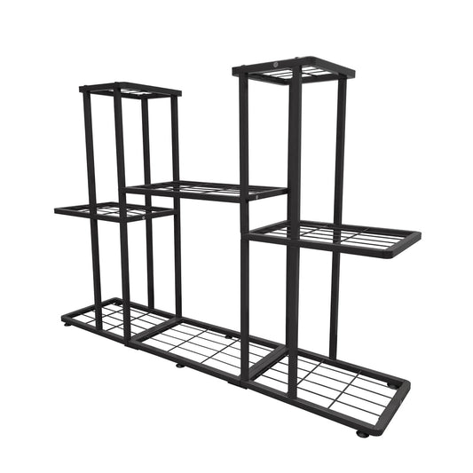 MTB Garden 3 Tier 8 Potted Metal Large Plant Stand for Indoor Outdoor Flower Pot Display Planter Shelf, Charcoal Grey