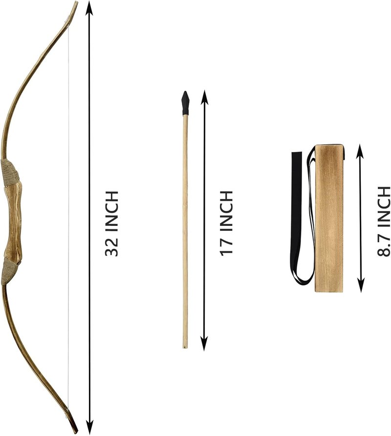 Kids Bow and Arrow Set - 32-Inch Handmade Wooden Archery Toy for Ages 4-12 | Includes Bow, Quiver & 10 Arrows
