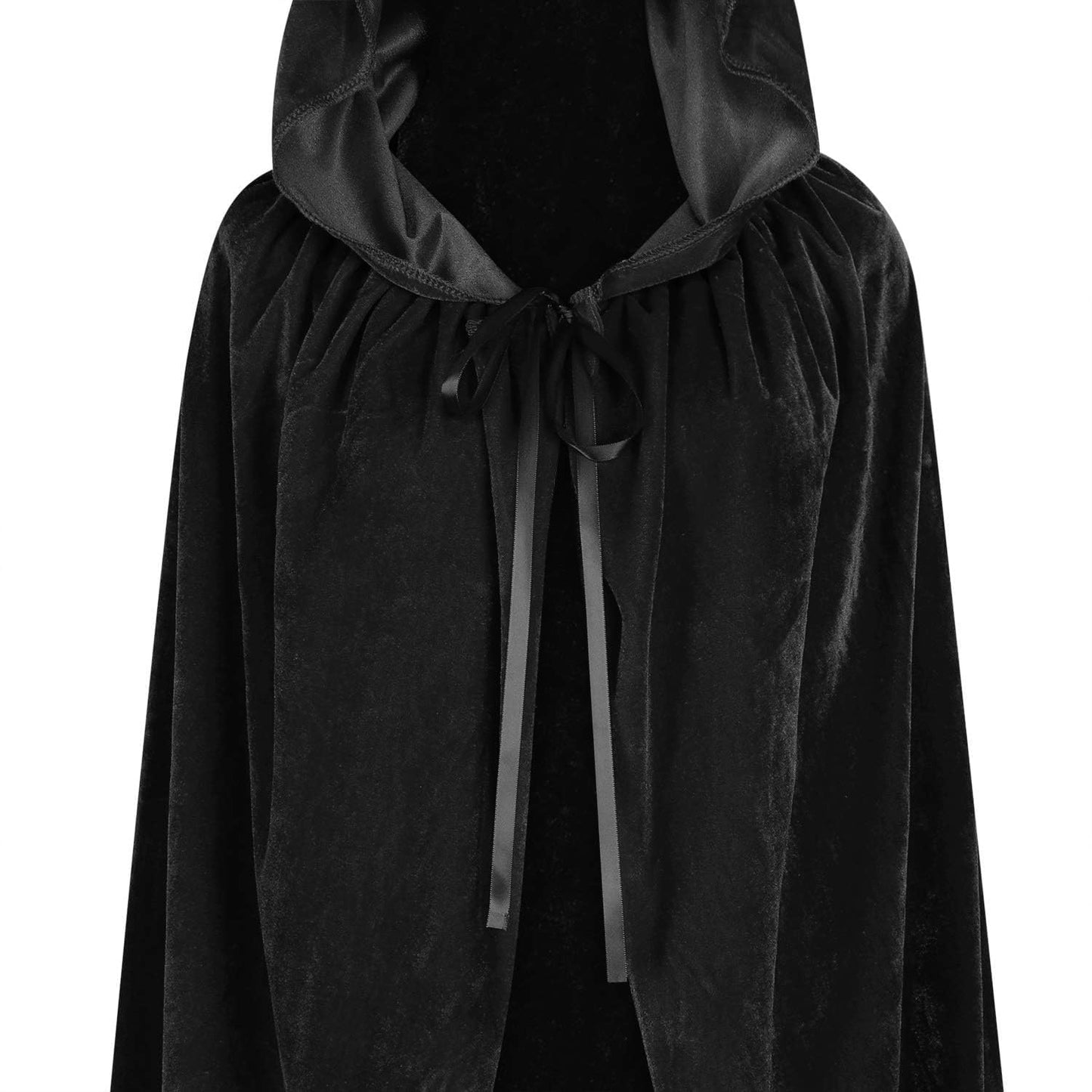 ODOCARE 59Inch Velvet Cloak with Hood for Men & Women, Hooded Cape Cloak Unisex Halloween Witch Vampire Wizard Raven Cosplay Costume(black,L)