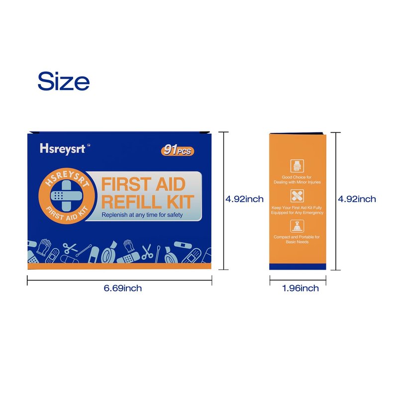 Hsreysrt-First Aid Refill Kit for Home, Car & Travel, Wound Care Supplies with Scissors, Tweezers, Assorted Bandages & Adhesive Bandages