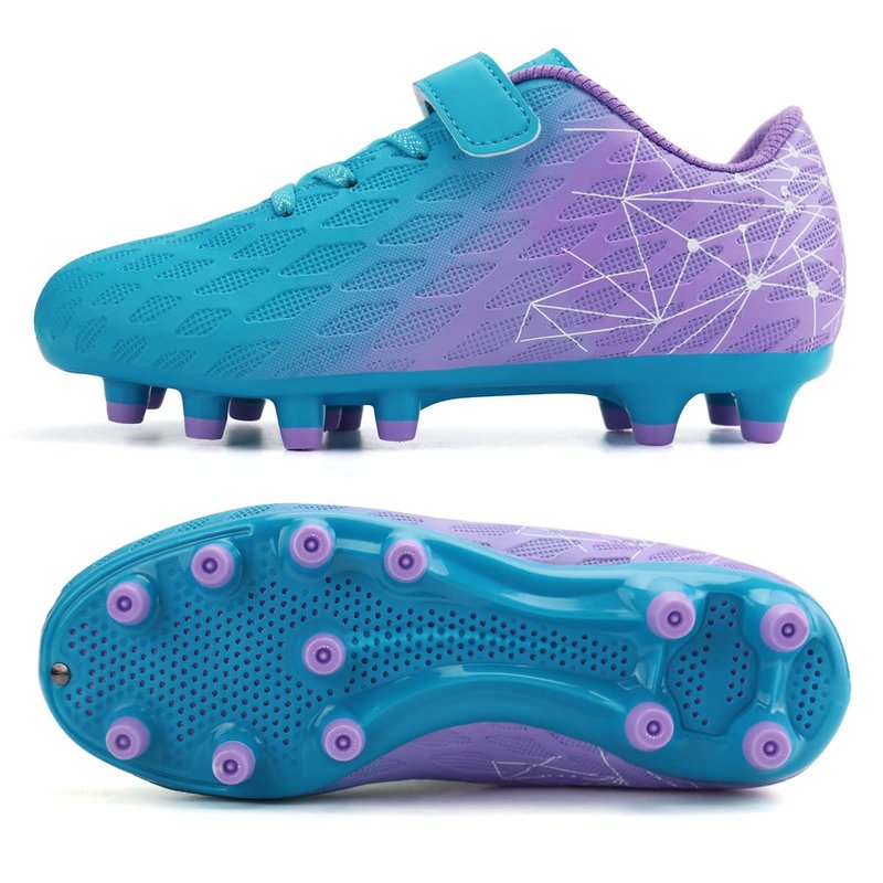 brooman Kids Firm Ground Soccer Cleats Boys Girls Athletic Outdoor Football Shoes (4,Mint Purple)