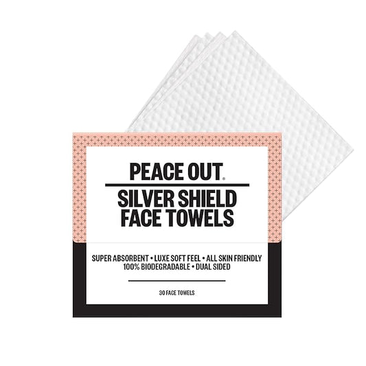 PEACE OUT Silver Shield Face Towels, Disposable Facial Towels