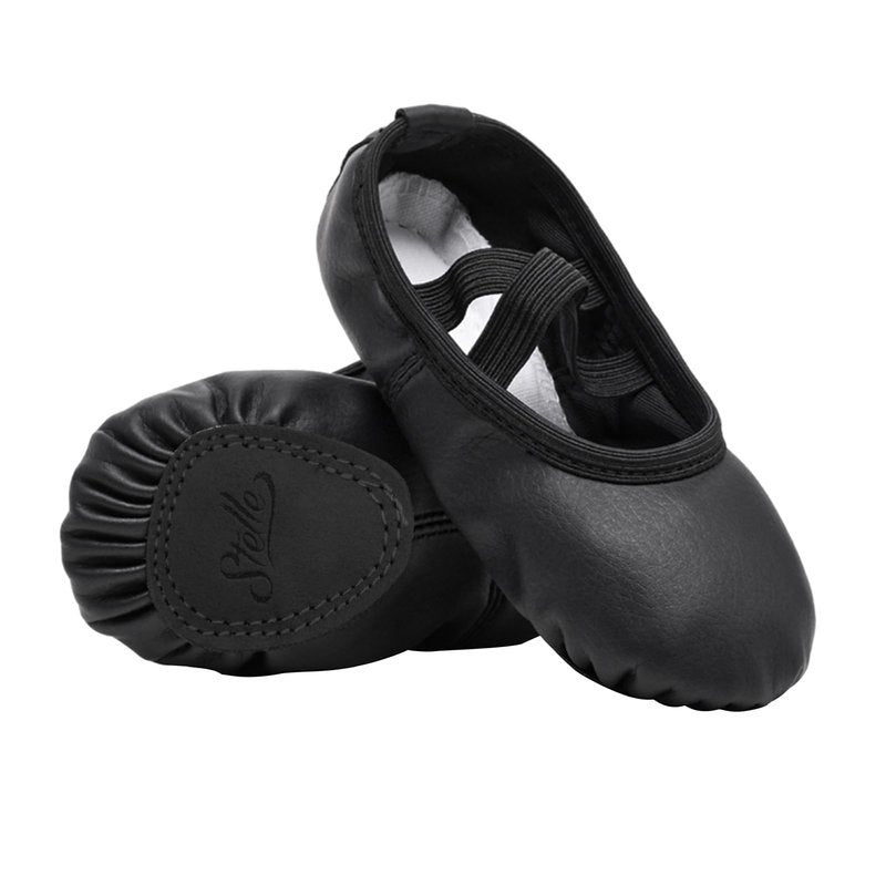 Stelle Ballet Shoes for Girls Toddler Ballet Slippers Soft Leather Boys Dance Shoes for Toddler/Little Kid/Big Kid(Black, 11ML)