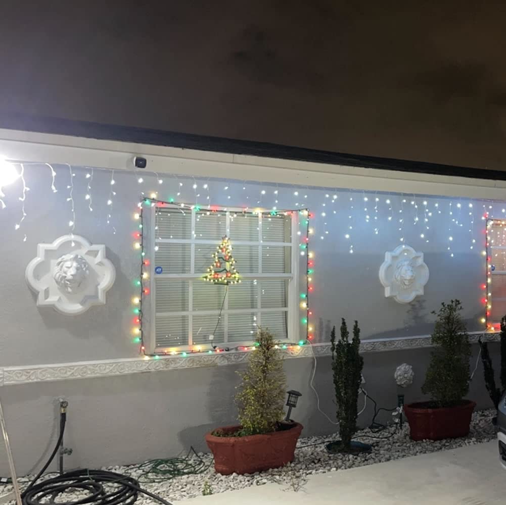 YASENN 300LED Icicle Lights Cool White, 29.5FT Outdoor Christmas Light with 8 Modes & Memory Timer, 60 Strands Dripping Waterfall Lights for Roof Eaves, Gutters, Window, Patio, Party Decor