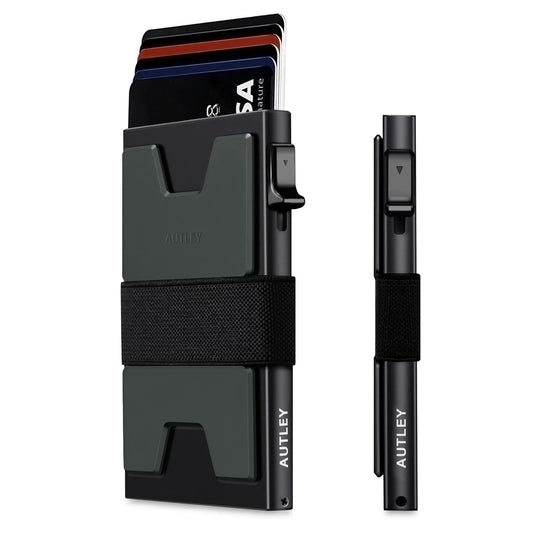 AUTLEY Slim Card Holder, Minimalist Pop Up Wallet for Men, RFID Blocking Mens Wallet with Cash Band (Black)